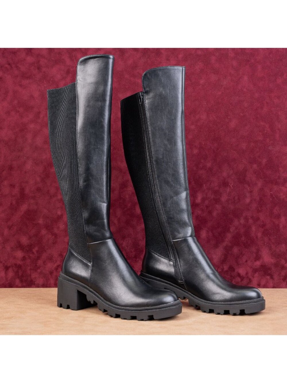 NY&C Women Festival Party Black Vegan Leather Wide Calf Knee Boots sz 11